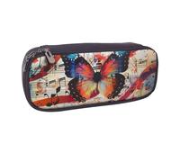 JKLQWC Musica Butterfly Printed PU Leather Pencil Case Cute Pen Pencil Box Bag Zipper Office School Pencil Pouch Organizer for Students Teen Girls Boys Adult