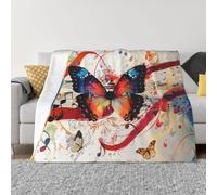 JKLQWC Musica Butterfly Prints Flannel Blanket 100x125 CM, Lightweight Soft Warm Throw Blankets for Sofa Couch Bed Car