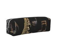 JKLQWC Musical Notes Treble Printed Leather Pencil Case with Silver Zipper - Simple and Lightweight Organizer for School, Office, Travel, Makeup