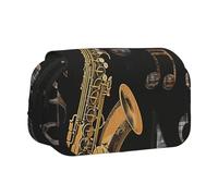 JKLQWC Musical Notes Treble Prints Pencil Case for Kids Men Women, Two Layers Large Capacity Pencil Pouch Makeup Bag Organizer for Office School Travel