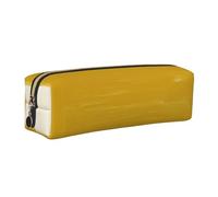 JKLQWC Mustard Yellow and Black Printed Leather Pencil Case with Gold Zipper - Simple and Lightweight Organizer for School, Office, Travel, Makeup