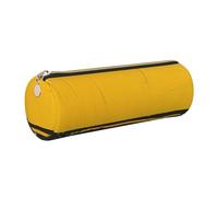 JKLQWC Mustard Yellow Printed Cylinder Pencil Case with Gold Zipper - Lightweight Leather Organizer for School, Office, Travel, Makeup