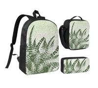 JKLQWC natural plant silhouette fern leaf Print School Backpack Set of 3, 17-Inch School Bag with Insulated Lunch Bag & Pencil Case for Students Teens Girls Boys
