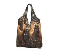 JKLQWC Nature wild Animal Deers Printed Foldable Shopping Bag 2 PCS, Reusable Grocery Tote Bags for Daily Shopping and Travel