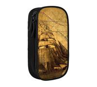 JKLQWC Nautical Sailing Pirate Theme Printed Pencil Case Cute Pen Pouch Large Pen Bag Portable Storage Organizer Box for Office School Teen Girl Boy Adult,Black