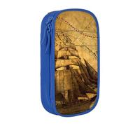 JKLQWC Nautical Sailing Pirate Theme Printed Pencil Case Cute Pen Pouch Large Pen Bag Portable Storage Organizer Box for Office School Teen Girl Boy Adult,Blue