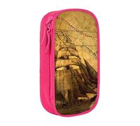 JKLQWC Nautical Sailing Pirate Theme Printed Pencil Case Cute Pen Pouch Large Pen Bag Portable Storage Organizer Box for Office School Teen Girl Boy Adult,Pink