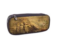 JKLQWC Nautical Sailing Pirate Theme Printed PU Leather Pencil Case Cute Pen Pencil Box Bag Zipper Office School Pencil Pouch Organizer for Students Teen Girls Boys Adult Gifts