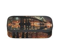 JKLQWC New York Manhattan Bridge Night Printed Pencil Case Cute Pen Pencil Box Bag Large Capacity Compartment Zipper Pencil Pouch Organizer for Office School Travel
