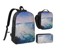 JKLQWC Niagara Falls Print Backpack Set 3-Piece, 17-Inch School Bag with Insulated Lunch Bag & Pencil Case for Students Teens Girls Boys