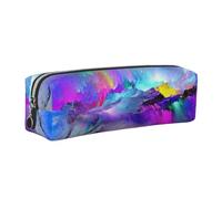 JKLQWC Northern Lights Painting Printed Leather Pencil Case with Silver Zipper - Simple and Lightweight Organizer for School, Office, Travel, Makeup