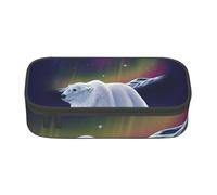 JKLQWC Northern Lights Polar Bear Printed Pencil Case Cute Pen Pencil Box Bag Large Capacity Compartment Zipper Pencil Pouch Organizer for Office School Travel