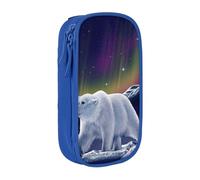 JKLQWC Northern Lights Polar Bear Printed Pencil Case Cute Pen Pouch Large Pen Bag Portable Storage Organizer Box for Office School Teen Girl Boy Adult,Blue