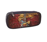 JKLQWC Note Guitar Printed PU Leather Pencil Case Cute Pen Pencil Box Bag Zipper Office School Pencil Pouch Organizer for Students Teen Girls Boys Adult