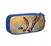 JKLQWC Oil Painting Duck Printed Pencil Case Cute Pen Pencil Box Bag Zipper Storage Organizer Box Holder for Office School Teen Girl Boy Adult,Blue