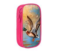 JKLQWC Oil Painting Duck Printed Pencil Case Cute Pen Pouch Large Pen Bag Portable Storage Organizer Box for Office School Teen Girl Boy Adult,Pink