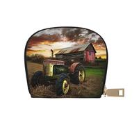 JKLQWC Old Tractor Photo Farm Printed Card Wallet for Women Men Cute Zipper Card Cases Holder Mini Coin Purse with 12 Card Slots