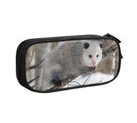 JKLQWC Opossum in Snow Printed Pencil Case Cute Pen Pencil Box Bag Zipper Storage Organizer Box Holder for Office School Teen Girl Boy Adult,Black