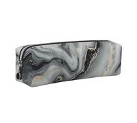 JKLQWC Oriental Marble Stone Printed Leather Pencil Case with Silver Zipper - Simple and Lightweight Organizer for School, Office, Travel, Makeup