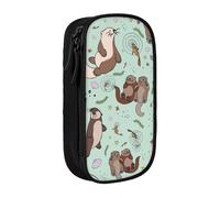 JKLQWC Otters Printed Pencil Case Cute Pen Pouch Large Pen Bag Portable Storage Organizer Box for Office School Teen Girl Boy Adult,Black