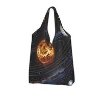 JKLQWC Outer Space Galaxy Solar System Printed Foldable Shopping Bag 3 PCS, Reusable Grocery Tote Bags for Daily Shopping and Travel