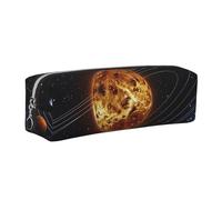 JKLQWC Outer Space Galaxy Solar System Printed Leather Pencil Case with Silver Zipper - Simple and Lightweight Organizer for School, Office, Travel, Makeup