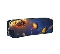 JKLQWC Outer Space Solar System Printed Leather Pencil Case with Silver Zipper - Simple and Lightweight Organizer for School, Office, Travel, Makeup