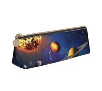 JKLQWC Outer Space Solar System Printed Triangle Pencil Case with Zipper - Lightweight Leather Organizer for School, Office, Travel, Makeup
