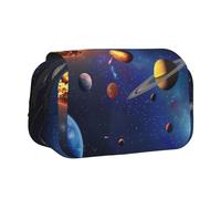 JKLQWC Outer Space Solar System Prints Pencil Case for Kids Men Women, Two Layers Large Capacity Pencil Pouch Makeup Bag Organizer for Office School Travel