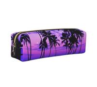 JKLQWC Palm Tree Purple Sunset Printed Leather Pencil Case with Gold Zipper - Simple and Lightweight Organizer for School, Office, Travel, Makeup