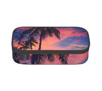 JKLQWC Palm Tree Sunset Printed Pencil Case Cute Pen Pencil Box Bag Large Capacity Compartment Zipper Pencil Pouch Organizer for Office School Travel