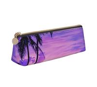 JKLQWC Palm Tree Sunset Printed Triangle Pencil Case with Zipper - Lightweight Leather Organizer for School, Office, Travel, Makeup