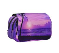JKLQWC Palm Tree Sunset Prints Pencil Case for Kids Men Women, Two Layers Large Capacity Pencil Pouch Makeup Bag Organizer for Office School Travel
