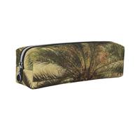 JKLQWC Palm Tree Tropical Printed Leather Pencil Case with Silver Zipper - Simple and Lightweight Organizer for School, Office, Travel, Makeup