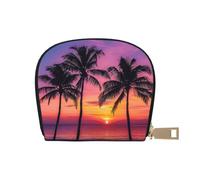 JKLQWC Palm Trees Silhouette at Sunset Printed Credit Card Wallet for Women Men Cute Zipper Card Cases Holder Mini Coin Purse with 12 Card Slots