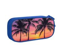 JKLQWC Palm Trees Silhouette at Sunset Printed Pencil Case Cute Pen Pencil Box Bag Zipper Storage Organizer Box Holder for Office School Teen Girl Boy Adult,Blue