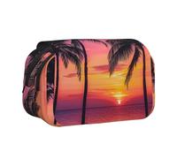 JKLQWC Palm Trees Silhouette at Sunset Prints Pencil Case for Kids Men Women, Two Layers Large Capacity Pencil Pouch Makeup Bag Organizer for Office School Travel