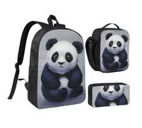 JKLQWC Panda Print Backpack Set 3-Piece, 17-Inch School Bag with Insulated Lunch Bag & Pencil Case for Students Teens Girls Boys