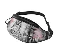 JKLQWC Paris Street Eiffel Tower Pink Floral Printed Waist Bag with Headphone Jack, Personalized Bumbags Fanny Packs Unisex Running Hiking Crossbody Bags for Men Women