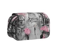 JKLQWC Paris Street Eiffel Tower Pink Floral Prints Pencil Case for Kids Men Women, Two Layers Large Capacity Pencil Pouch Makeup Bag Organizer for Office School Travel