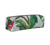 JKLQWC Parrot Birds and Tropical Tree Printed Leather Pencil Case with Gold Zipper - Simple and Lightweight Organizer for School, Office, Travel, Makeup