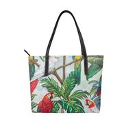 JKLQWC Parrot Birds and Tropical Tree Printed Womens Shopping Tote Bag Ladies PU Leather Shoulder Handbags for Work Travel School