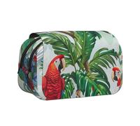 JKLQWC Parrot Birds and Tropical Tree Prints Pencil Case for Kids Men Women, Two Layers Large Capacity Pencil Pouch Makeup Bag Organizer for Office School Travel