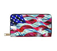 JKLQWC Patriotic 4th of July USA Flag Printed Long Wallet for Women Men Funny PU Leather Wallet with Coin Purse and Card Holder