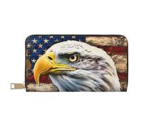 JKLQWC Patriotic Bald Eagle with American Flag Printed Long Wallet for Women Men Cute Coin Purse with Card Holder