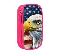 JKLQWC Patriotic Bald Eagle with American Flag Printed Pencil Case Cute Pen Pouch Large Pen Bag Portable Storage Organizer Box for Office School Teen Girl Boy Adult,Pink