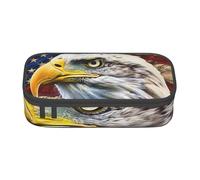 JKLQWC Patriotic Bald Eagle with USA Flag Printed Pencil Case Cute Pen Pencil Box Bag Large Capacity Compartment Zipper Pencil Pouch Organizer for Office School Travel