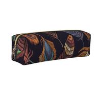 JKLQWC Peacock Feather Printed Leather Pencil Case with Gold Zipper - Simple and Lightweight Organizer for School, Office, Travel, Makeup