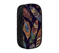 JKLQWC Peacock Feather Printed Pencil Case Cute Pen Pouch Large Pen Bag Portable Storage Organizer Box for Office School Teen Girl Boy Adult,Black