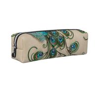 JKLQWC Peacock Pattern Printed Leather Pencil Case with Silver Zipper - Simple and Lightweight Organizer for School, Office, Travel, Makeup